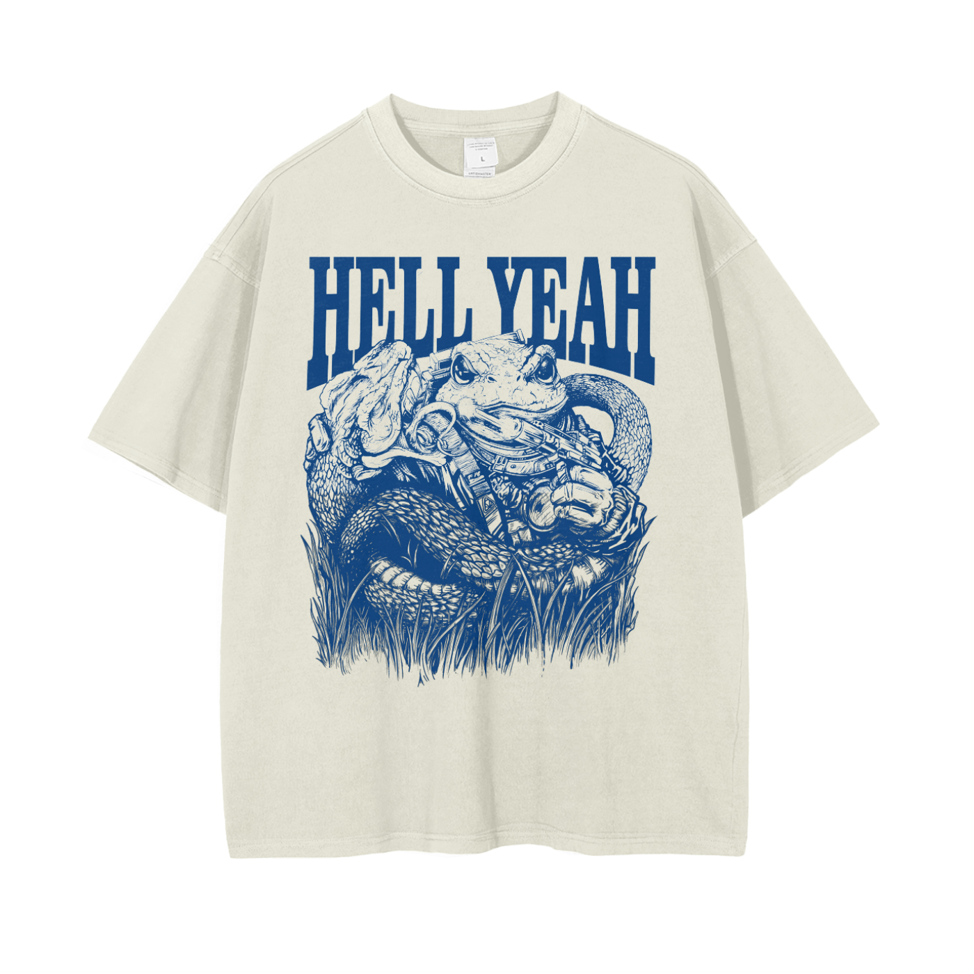 Space Western Wildlife Oversized T-Shirt - Cowboy Toad and Snake Graphic Tee - Retro Drop Shoulder Heavyweight Shirt